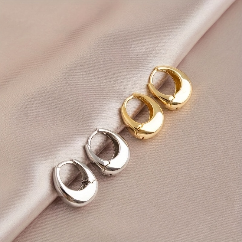 Geometric Oval Dangle Earrings Golden Alloy Stainless Steel Posts