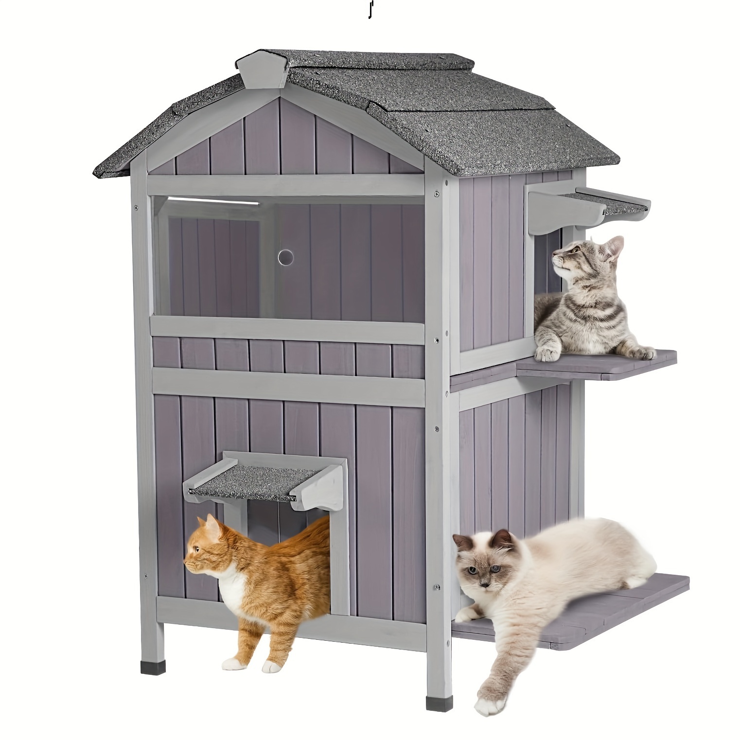 

1pc Aivituvin Contemporary Log Outdoor Cat House, 2-story Weatherproof Shelter With Assembled Design, Cat Home| Furniture|