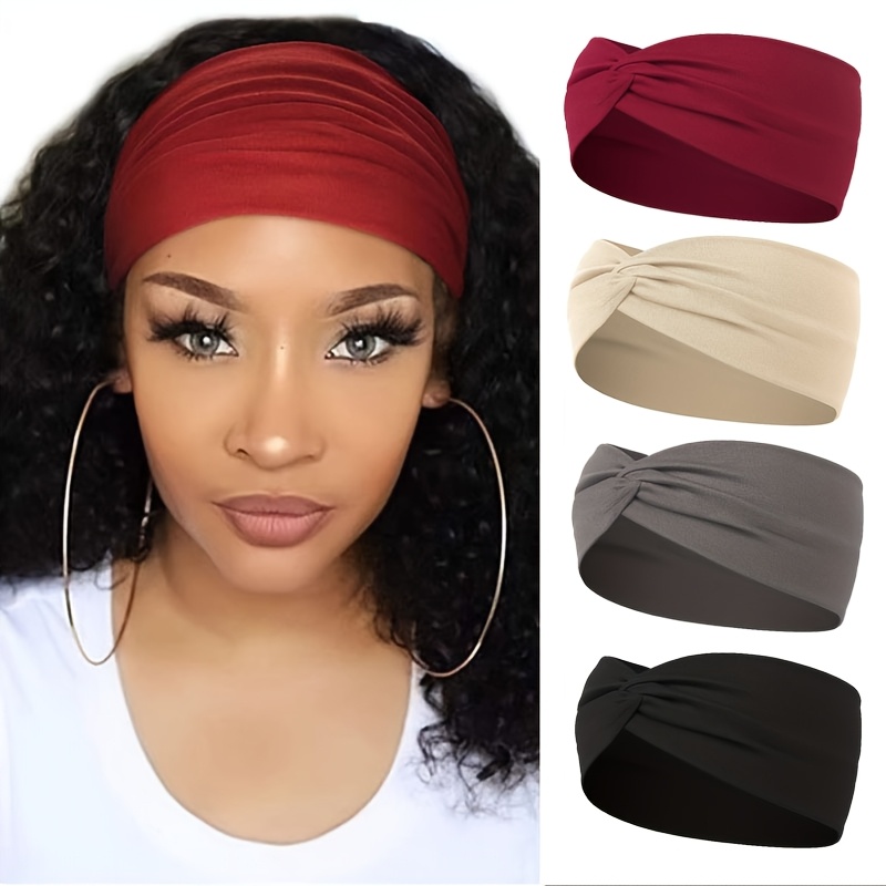 4pcs Women's Wide Soft Hairbands - Bohemian Knotting Anti-Slip Elastic Headbands with Knot Design, Wide Fitness & Everyday Headbands Suitable for Yoga, Running, Sports - Soft Breathable Hair Accessories (4pcs)