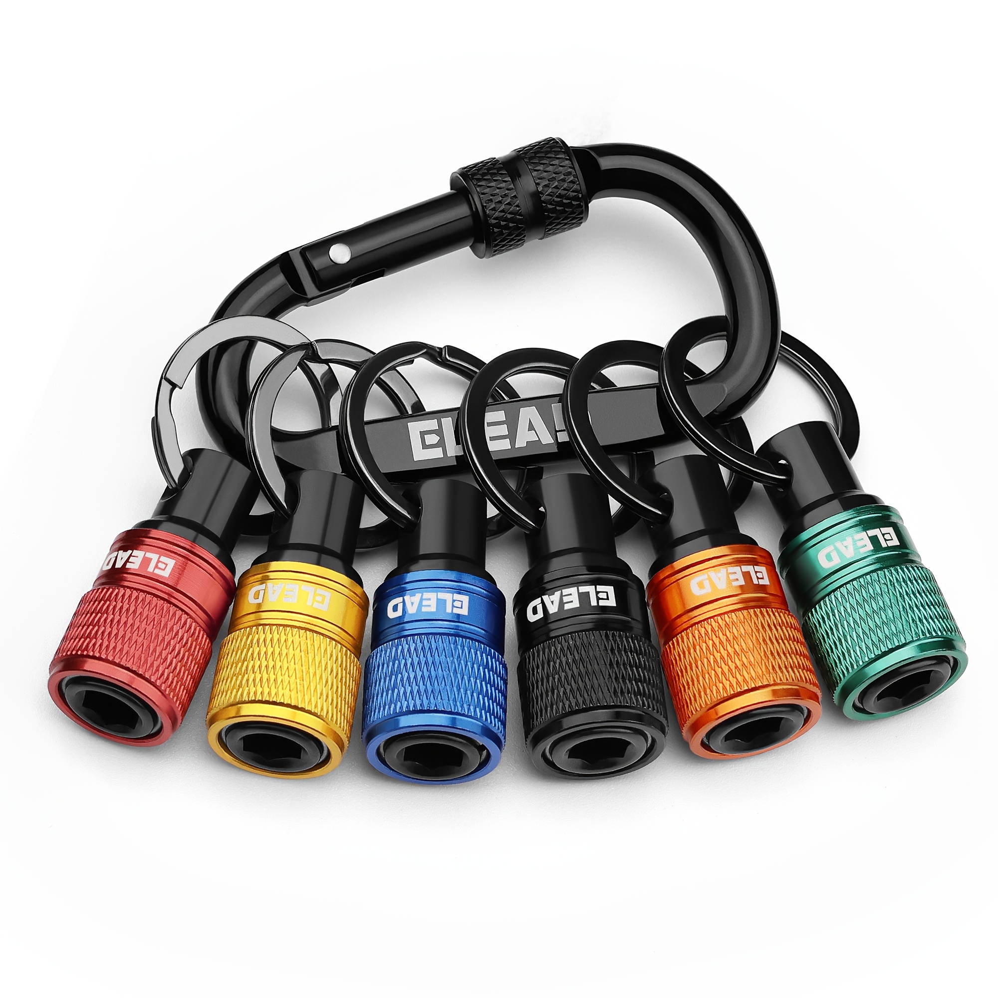 TEMU Elead 6pcs 1/4 Inch Hex Shank Bit Holder Keychain, Quick Release Design With Carabiner, Multi Color Portable Storage Organizer, Fit For Drill