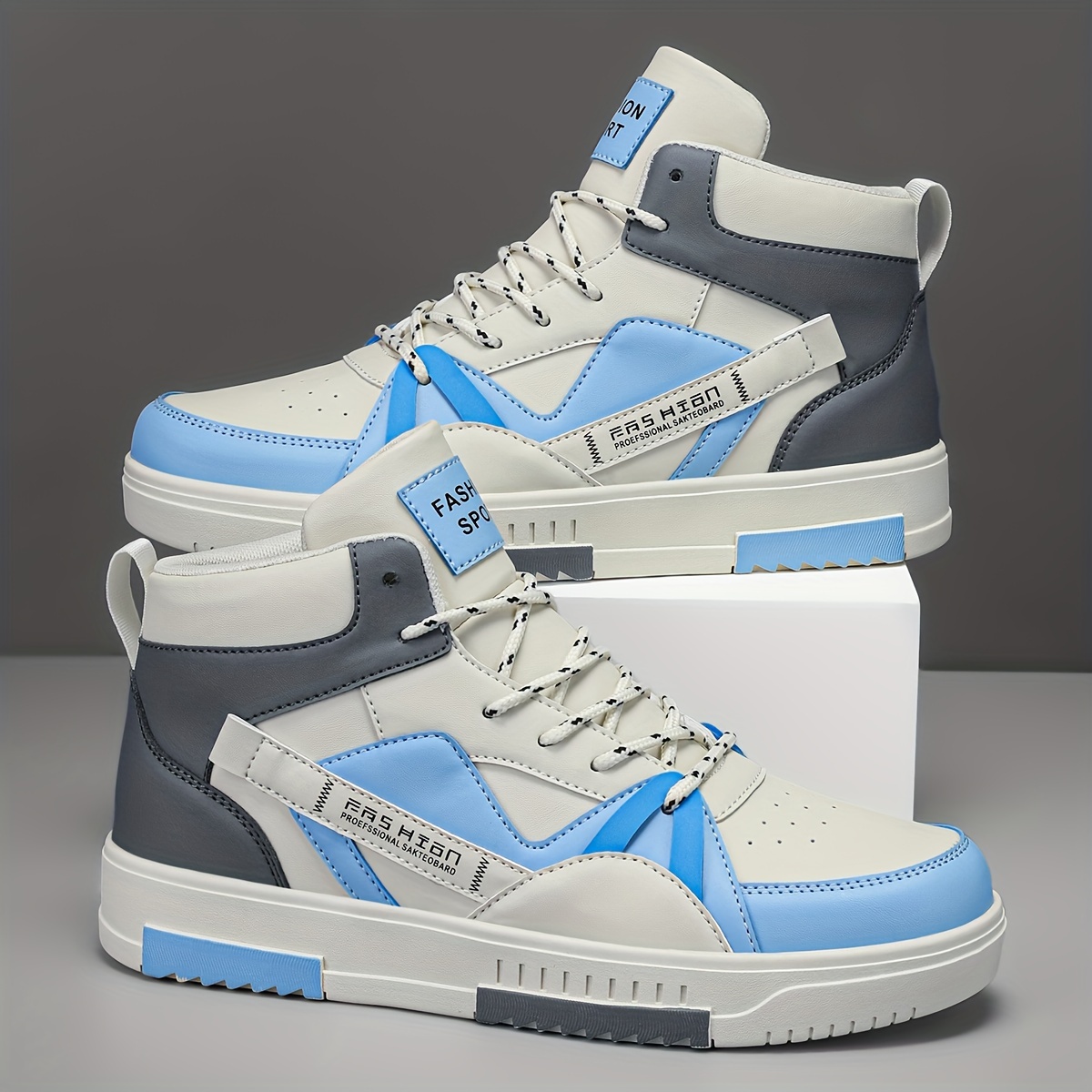 Men's High-Top Running Shoes - Fashion Sports & Outdoor Sneakers with Graphic Letter Print, Stability Pronation, Lightweight, Lace-up Closure, PU Upper, Fabric Inner, EVA Sole - Comfortable for Casual Street Style, Hiking, All Seasons