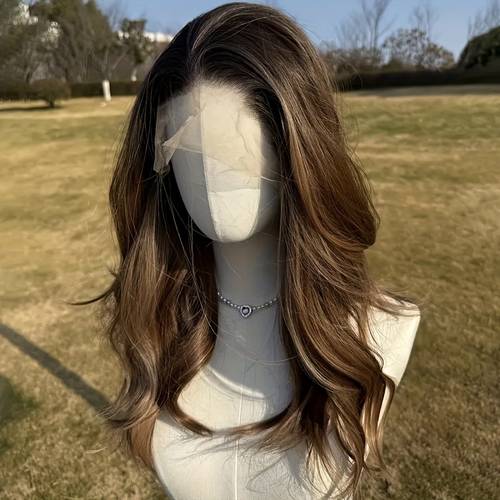 gradient brown curly hair ladies wig lace hair set high temperature high temperature fiber long curly hair daily party