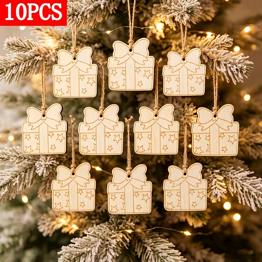TEMU Lot de 10 pièces Décoration en bois de boîte cadeau pour peinture DIY, graffiti, pendentif en bois multifonctionnel , décoration de fête,