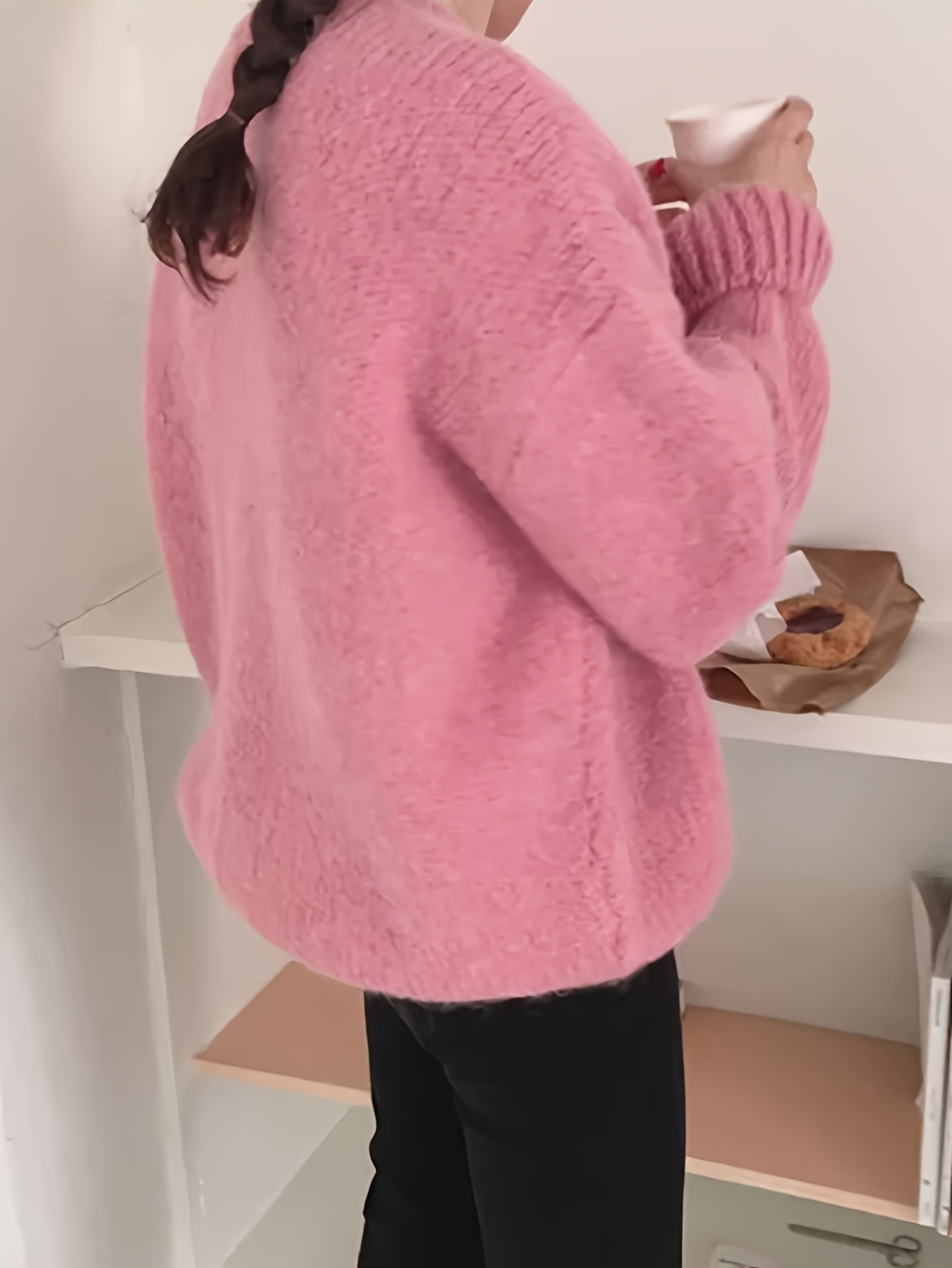 womens soft pink oversized sweater cozy round neck pullover Temu