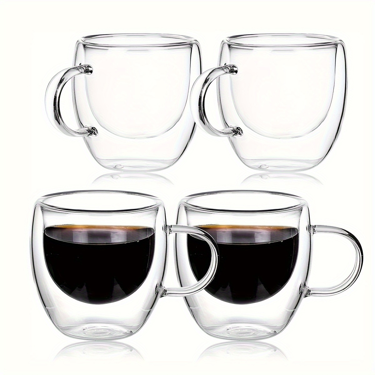 

Set Of 4, 100ml/3.52oz Glass Espresso Cups With Handles - Reusable, Machine Wash Safe, Leak Proof, Round, Heat Resistant, Handmade, Transparent Mini Coffee Mugs - Lead-free And Recyclable For Home Use