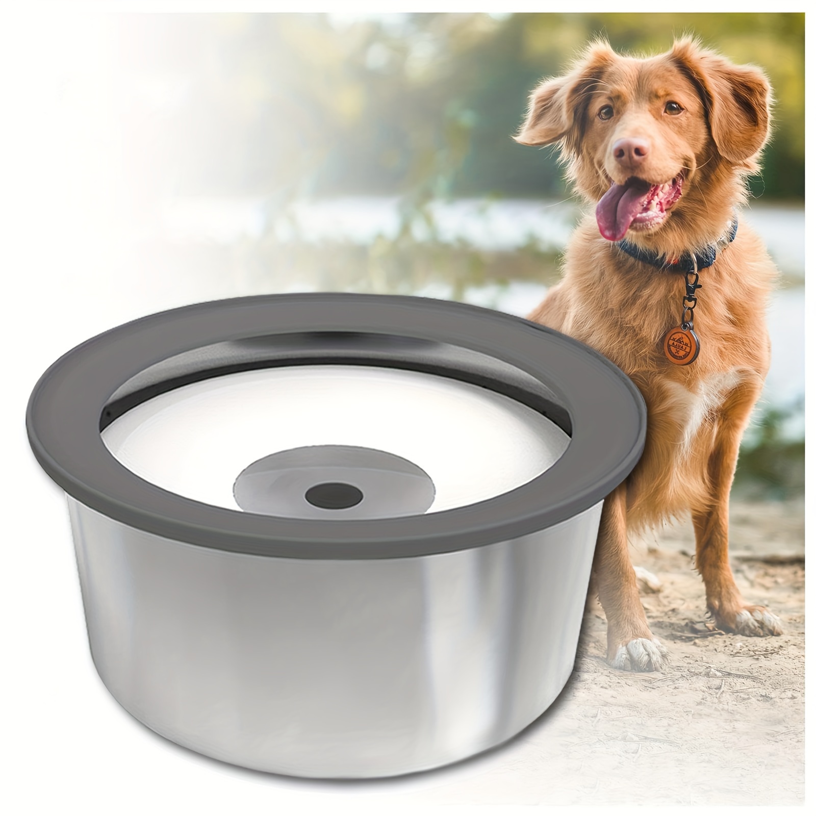 

2l Dog Water Bowl No Spill Slow Water Feeder, Stainless Steel Pet Water Dispenser With Floating Disk, Pet Water Bowl For Vehicle/outdoor/indoor