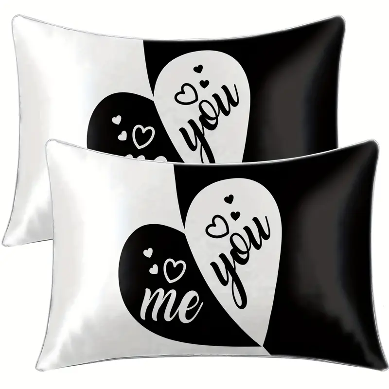 2pcs black   me heart print satin pillowcases 100 polyester envelope closure bedroom decor   machine washable romantic couples gift valentine bedding home decor   durable material decorative pillows     soft fabric print pillow covers gift   Product details 0
