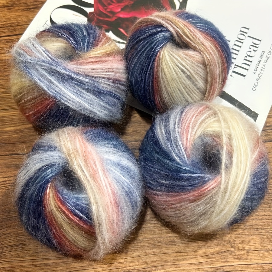 Image of 200g Gradient Wool Blend Yarn, Cloud Ball Wool, Rainbow Dyed Medium Thick Yarn, Diy Hand-knitted Yarn, Hook Scarf, Clothes And Hats, 35% Wool 30% Mohair 26%polyester 9%nylon, 50g*4pcs