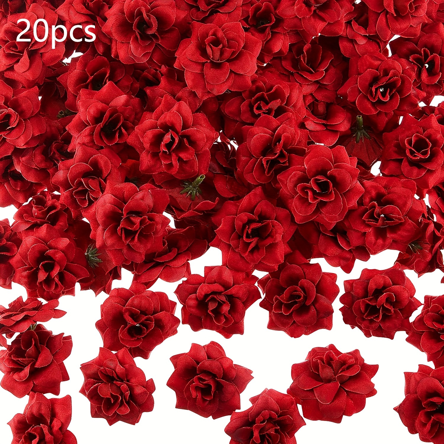 Image of 20pcs Artificial Roses Head Fake Silk Rose Head Fake Roses Heads For Wedding Flower Wall Crafts Bouquet Decoration (dark Red)