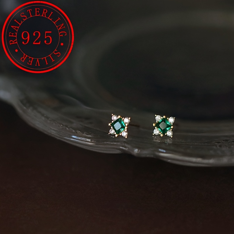 

Elegant S925 Silver Stud Earrings With Synthetic Zirconia, Perfect Gift For Women - 0.8g/0.03oz