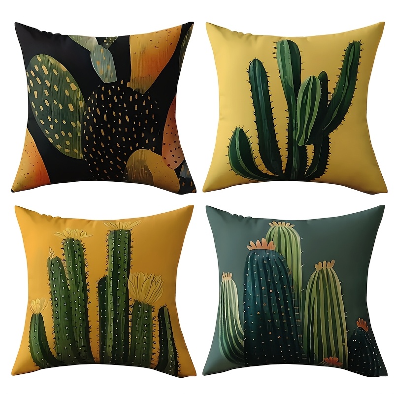 TEMU 4pcs Set, Modern Cactus Floral Velvet Pillow Covers With Zipper Closure, Single-sided Print Cushion Cases For Home Decor, Suitable For Living