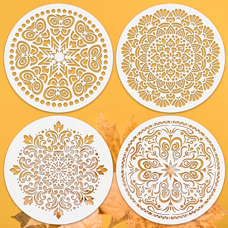 E-shop 4er-Set Schablonen - 20 cm x 20 cm Wiederverwendbare Bastelschablonen zum Malen, für Wandkunst, Textilien, und Scrapbooking - Geometrie- und