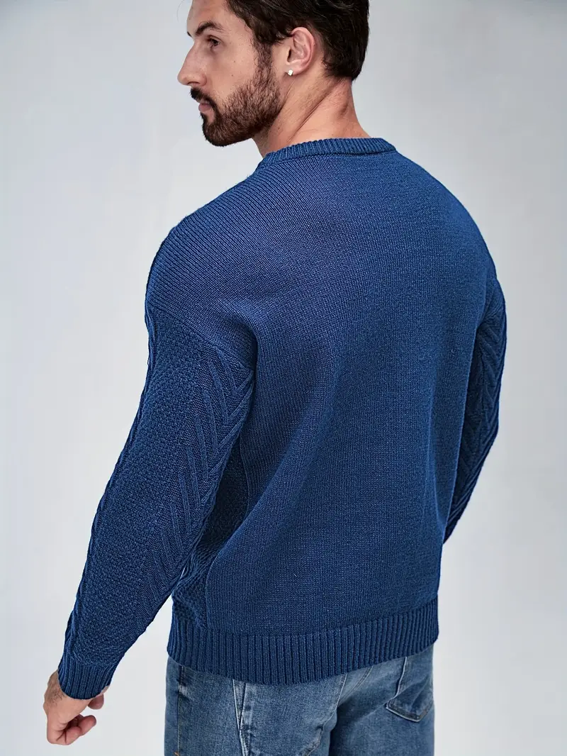 mens winter warm knit sweater soft round neck long sleeve casual pullover solid color beige navy machine washable thick sweater jacket for cold weather office casual attire Product details 3