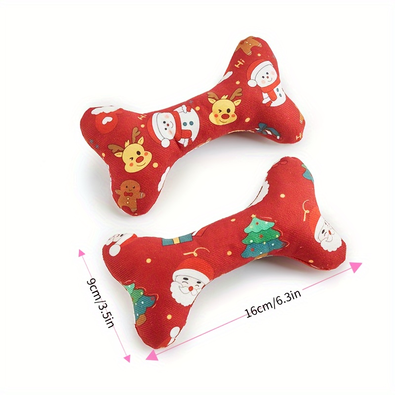 1pc Pet Plush Toy Christmas Bone Birthday Bone Cat Dog Wear-resistant Chew Toy Sound Toy Christmas Birthday Party Toy Healthy Play