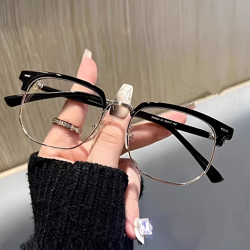 

Unisex Retro Classic Half-frame Glasses For Computer & Mobile Use, Non-prescription Eyewear, Fashion Accessory, Protective Eyeglasses Frame
