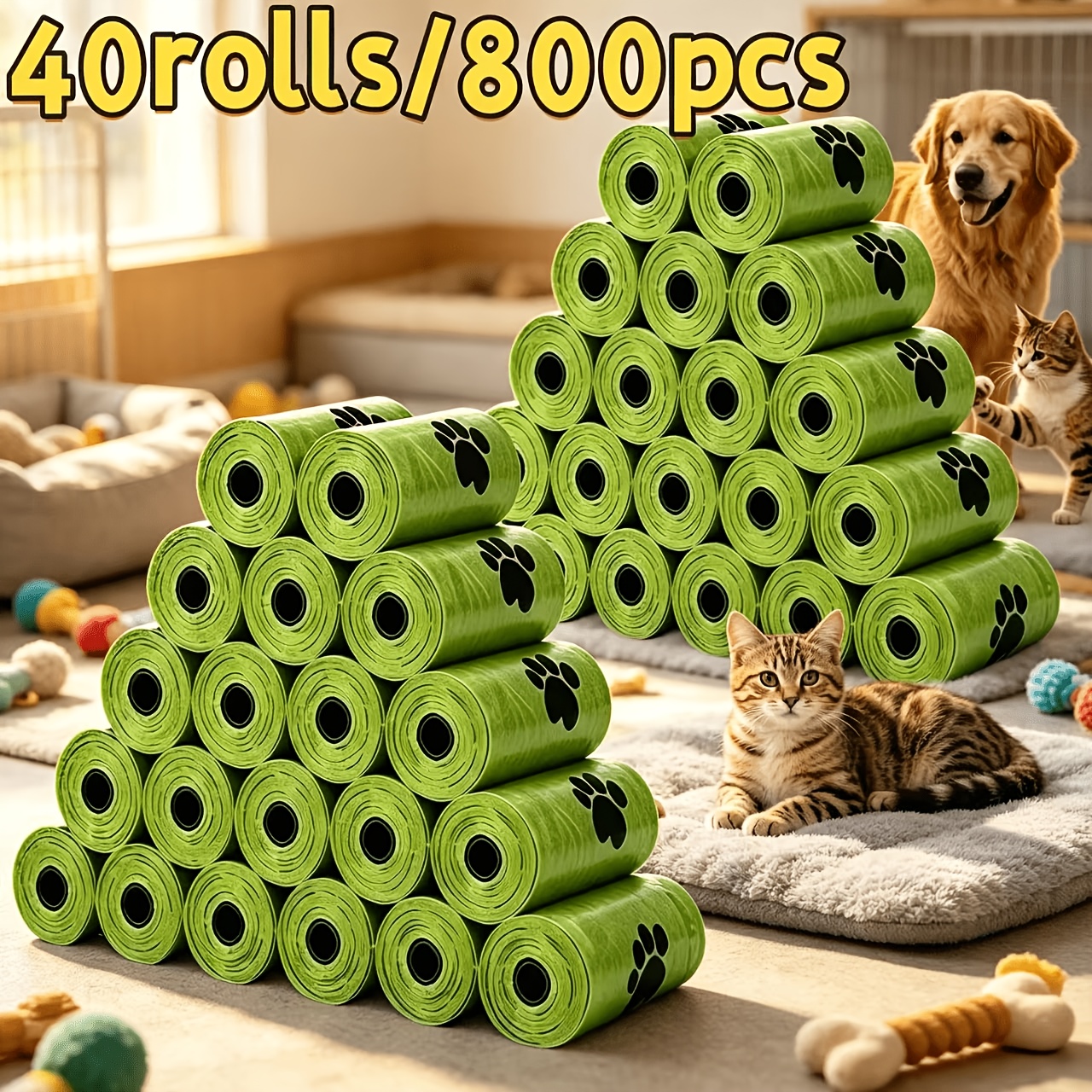 TEMU 40 Rolls/800pcs Portable Roll Of Pet Waste Bags, Compact And Non-bulky, Durable And Wear-resistant, Pet Poop Bags For Outdoor Use, Resistant To