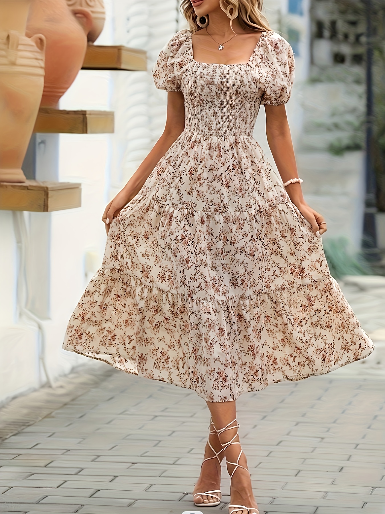 vestidos flores de verano elegantes para mujer,vestido midi mujer
