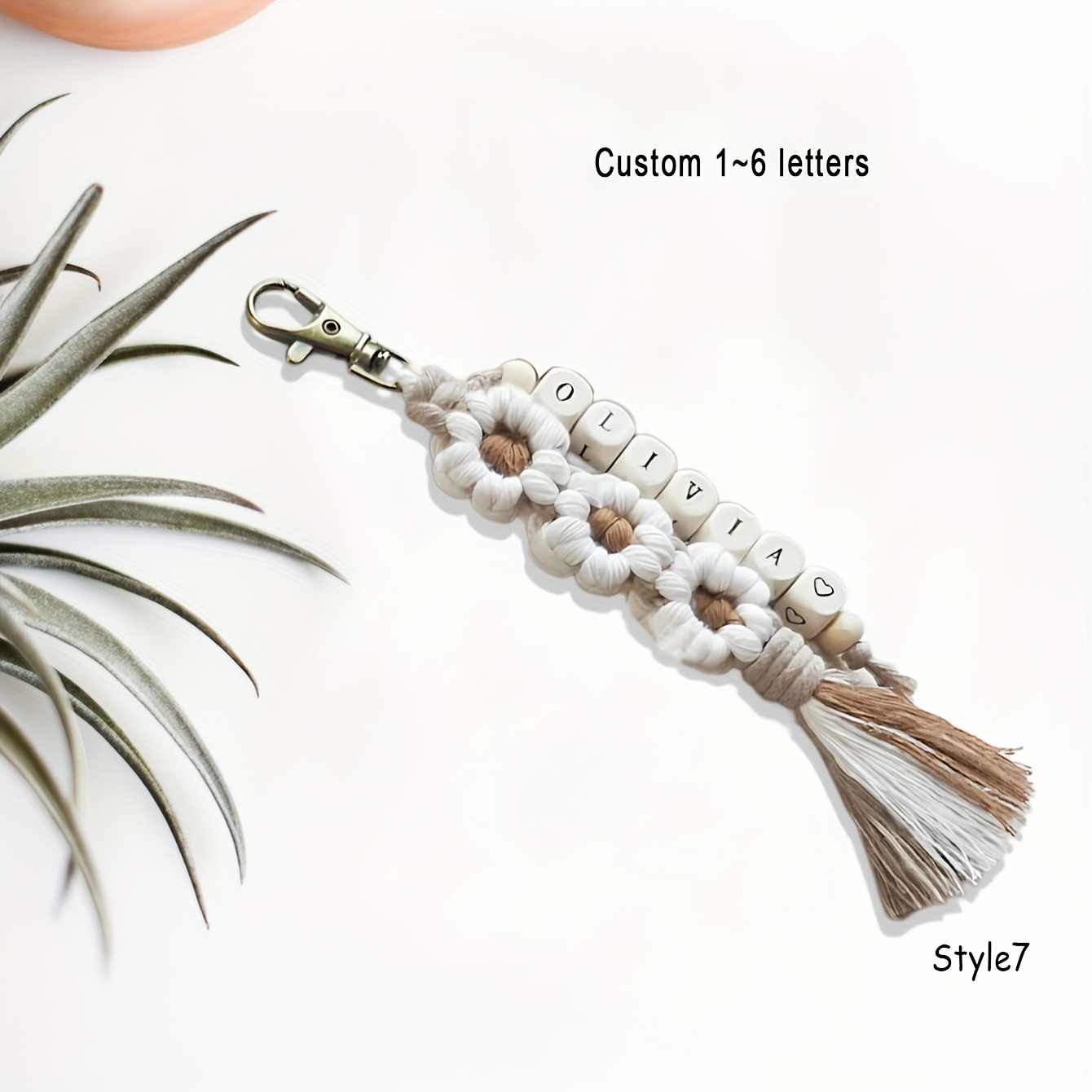TEMU 1pc Handmade Yarn Woven Bag Charm, Colorful Letter Bead Keychain, Tassel Bag Accessory Pendant