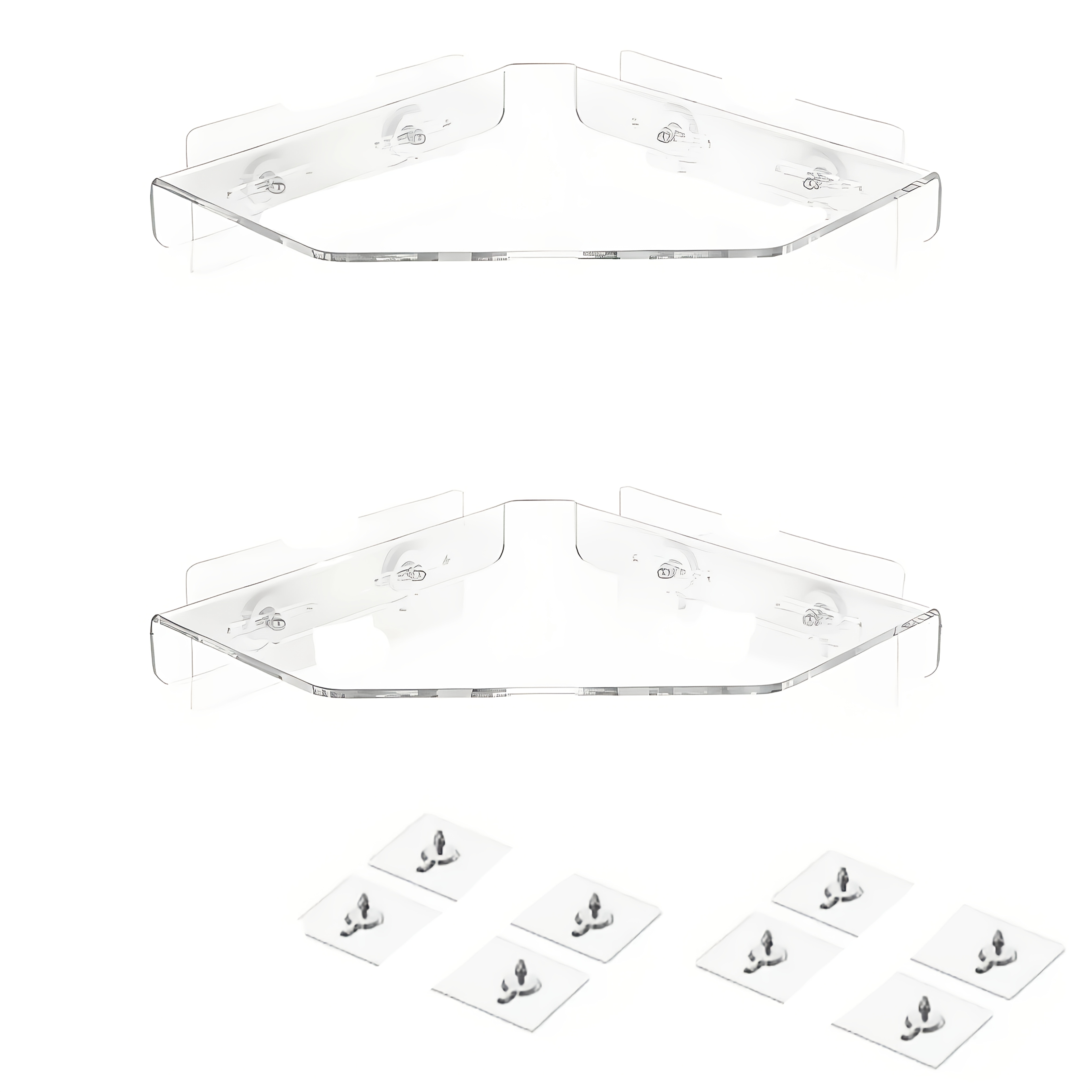 TEMU A Set Of 2 Wall-mounted Corner Shelves, Acrylic Floating Corner Shelves With No-nail Self-adhesive Backing, Transparent Corner Storage Racks,