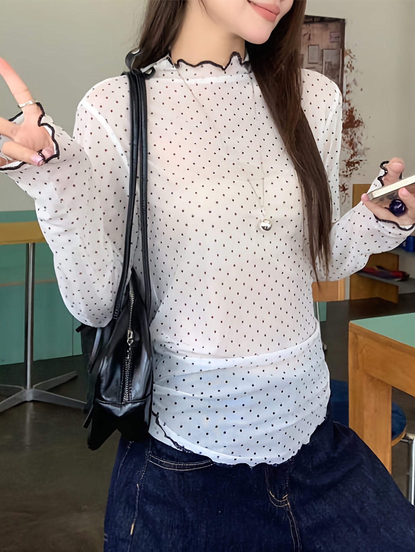 zx355 womens fashion polka dot long sleeve t shirt top - Temu Morocco