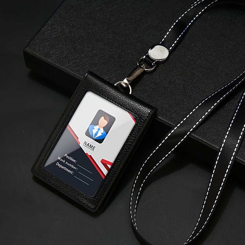 

Lytwlzk Premium Genuine Leather Id Badge Holder With Clear Front - Professional Black Lanyard & Neck Strap, Office, School, And Law - Fits Standard 2.1" X 3.3" Cards