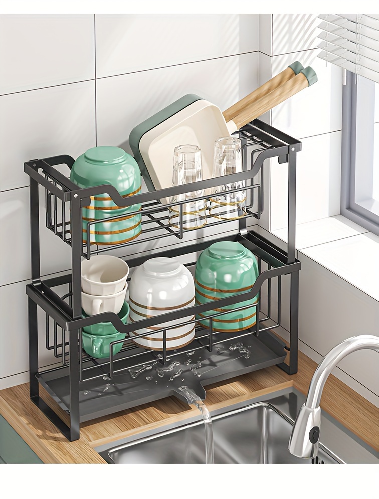 space saving dish rack with drain tray hooks utensil holders multifunctional kitchen organizer for dishes cups knives forks chopsticks Product details 12
