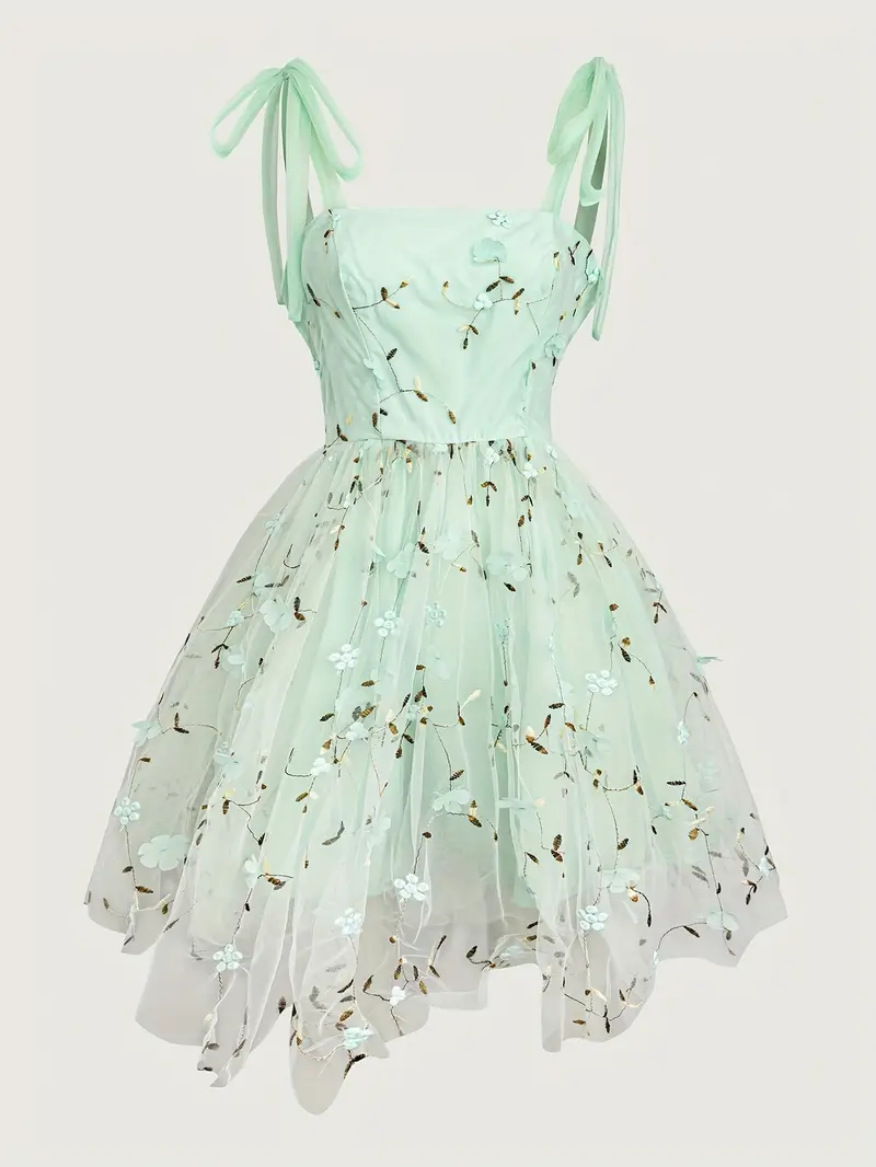 Mesh Embroidered Floral Cami Dress Short Skirt Mesh Embroidered Floral Cami Dress Short Skirt