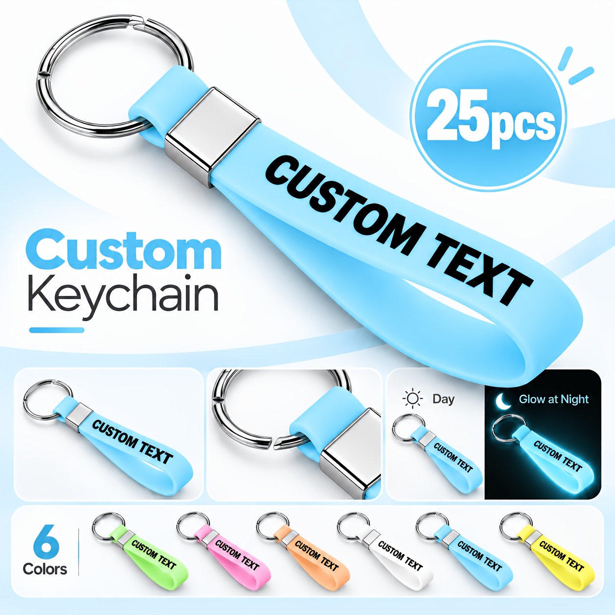 TEMU 25 piezas de llaveros de silicona luminosos personalizados, color sólido con eslóganes personalizables, adecuados para formación de equipos de ,