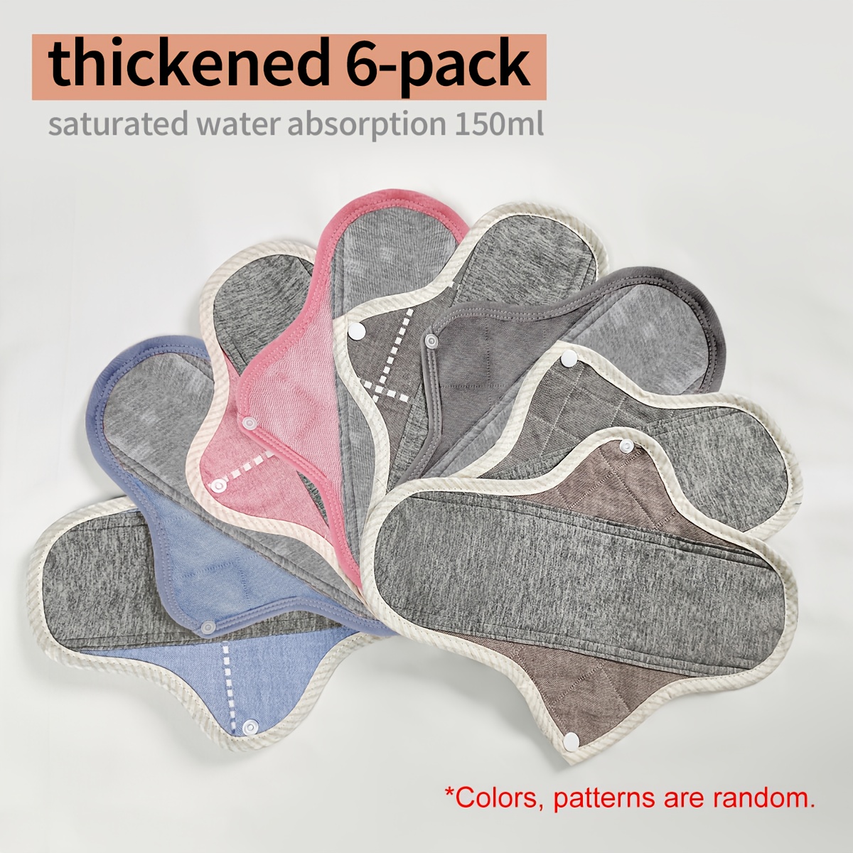 Image of [3-pack/ 6-pack] Reusable Leak-proof Pads [random Color Assortment], Washable And Reusable, Soft And Comfortable, Absorption, Unisex For Men And Women