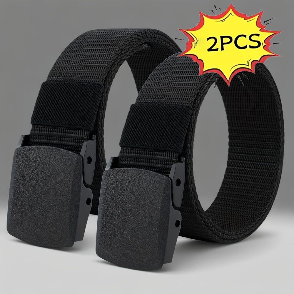 

Flagia 2pcs Men' Belts With Smooth Automatic - , Simple & Sports, Black