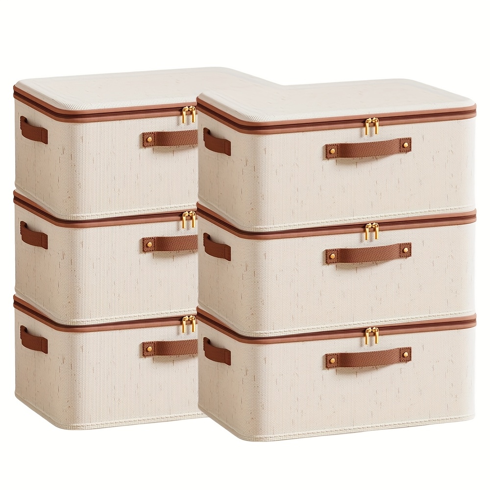 TEMU 6pcs Fabric Storage Box With Lid, Portable Zipper Organizer, Dust Proof Clothes & Blanket Storage Bag, Under-, Bedroom & Dorm Accessories, Freestanding