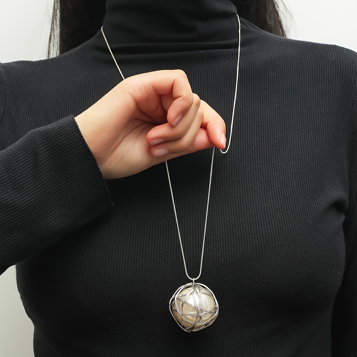 TEMU Handmade Wrapped Pendant Necklace Simple And Versatile Long Sweater Chain For Fall And Winter