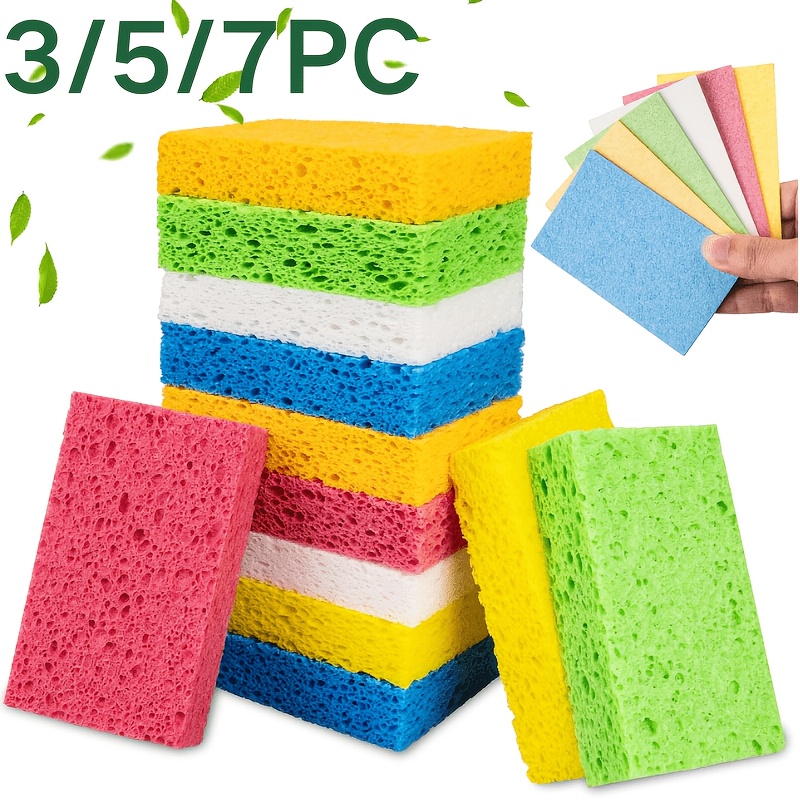 TEMU 3/5/7 Pack Natural Compressed Cellulose Sponges Kitchen Dish Scrubbers - Non-scratch & Oil Absorbing, Reusable Cleaning Sponge For Kitchen &,