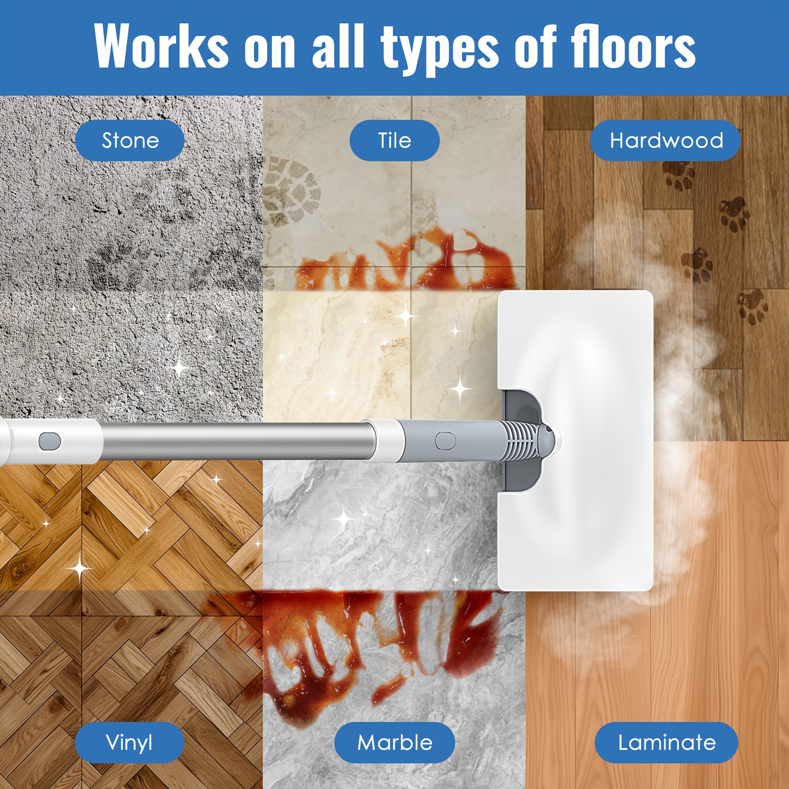 Steam mop steam cleaner detachable handheld carpet cleaner, household and floor cleaner, corded household steam cleaner, 10in 1 multifunctional accessory and 2 mats, powerful sofa steamer, hardwood, tiles, cement paste, windows, kitchen, bathroom 5 Steam mop steam cleaner detachable handheld carpet cleaner, household and floor cleaner, corded household steam cleaner, 10in 1 multifunctional accessory and 2 mats, powerful sofa steamer, hardwood, tiles, cement paste, windows, kitchen, bathroom - Image 5