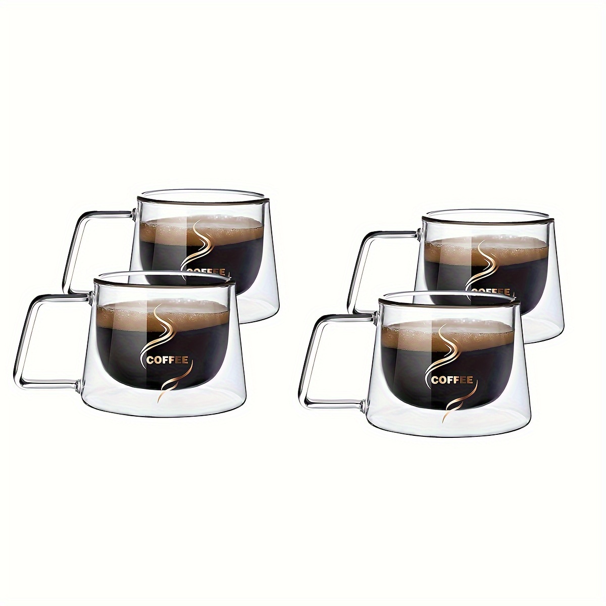 4-6pcs Pack - 200ml - Glass Coffee Cup With Handle - Insulated Cup - Double-layer Drinkware - Tea, Milk, Latte, Espresso Cappuccino, Juice, Beverages, Iced Tea Dishwasher Safe