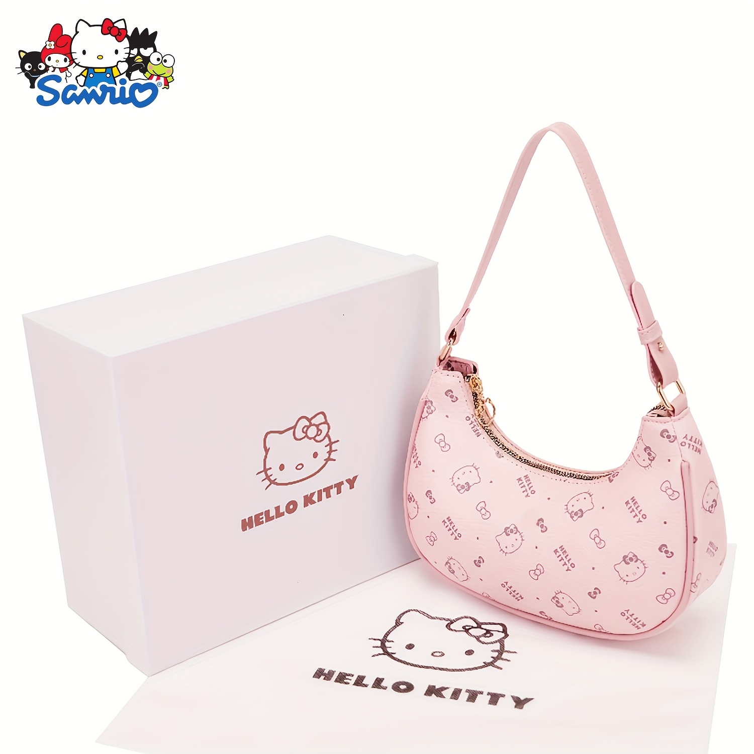 1pc Sanrio for hello kitty Synthetic Synthetic Faux Leather Tote Bag for Women - Pink Cartoon Design with Fixed Shoulder Strap, Large Capacity for Daily Commute, Shopping, Weddings, Birthdays, Honeymoon & Special Occasions, Bag