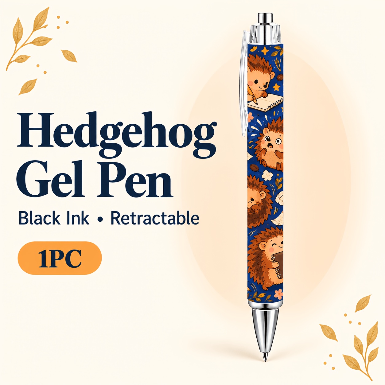TEMU 1pc Hedgehog Gel Pen, Retractable Quick-drying Black Ink Pen With Notebook Design For Journals, Planners & Gifts