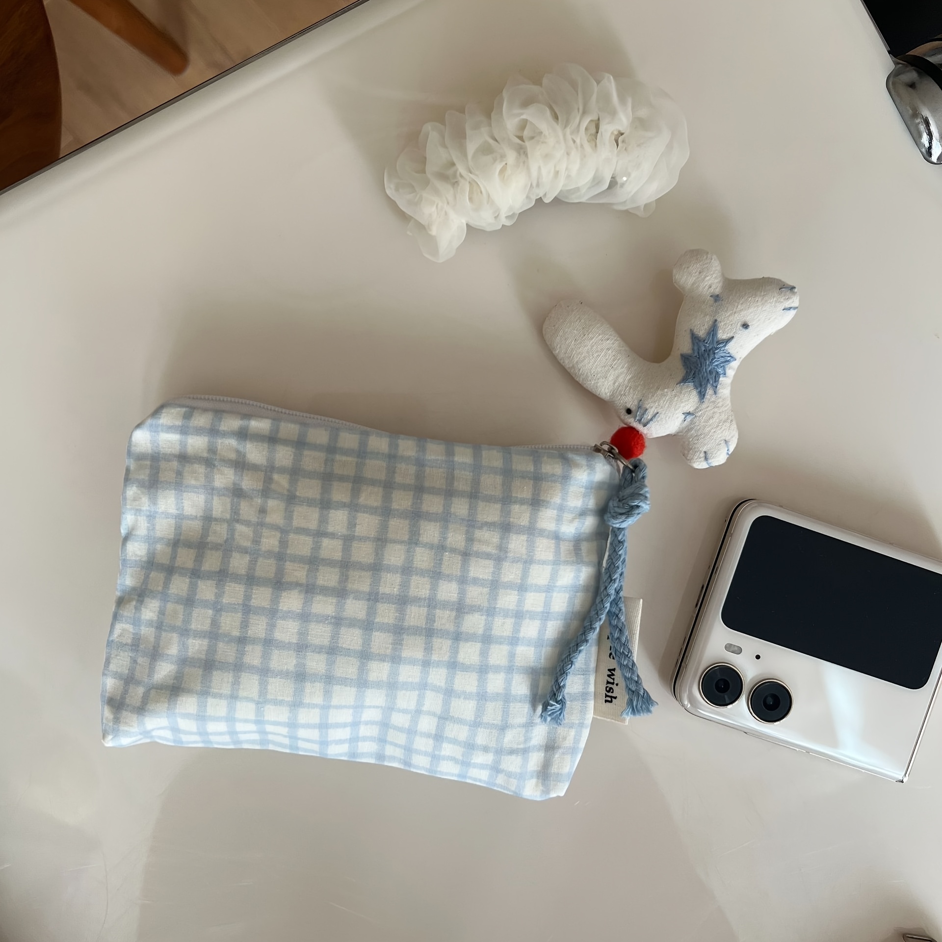 TEMU Blue Floral Coin Purse, Polka Dot Checkered Card Bag, Id Bag, Lipstick And Makeup Bag, Sanitary Pad Storage Bag