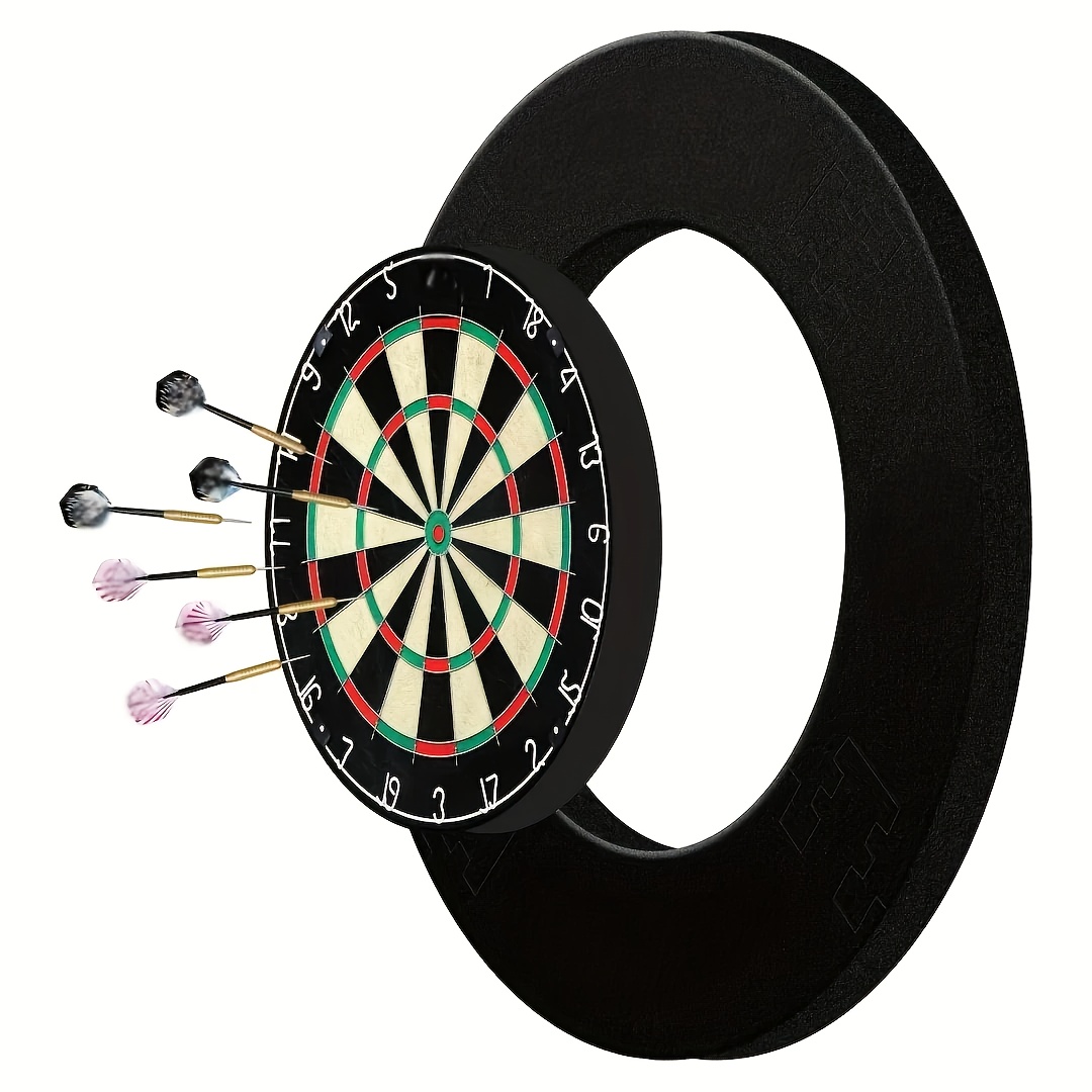 A Black Dartboard Holder Made of EVA Foam for Wall Decoration, Featuring a Protective Pad That Easily Snaps Onto a Standard Dartboard. It Includes a Easy-To-Install Protective Ring And Can Serve As a Wall Sticker, Making It a Great Gift for Parents