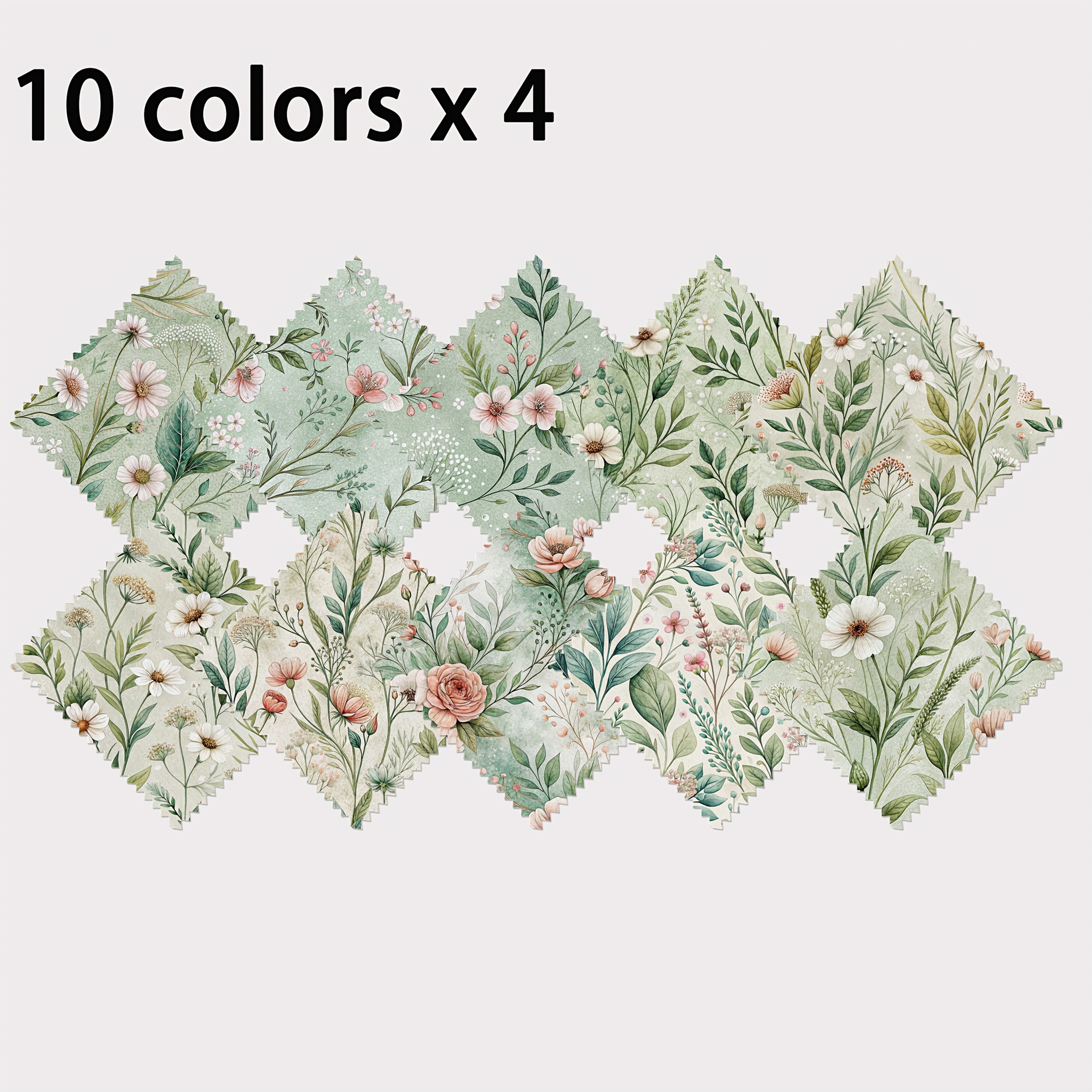 TEMU 40pcs Charm Pack Assortment, Fresh Elegant Pastoral Style Printed Floral Patterns, Handmade And Textures, 10 Styles Of Designs 120g Polyester