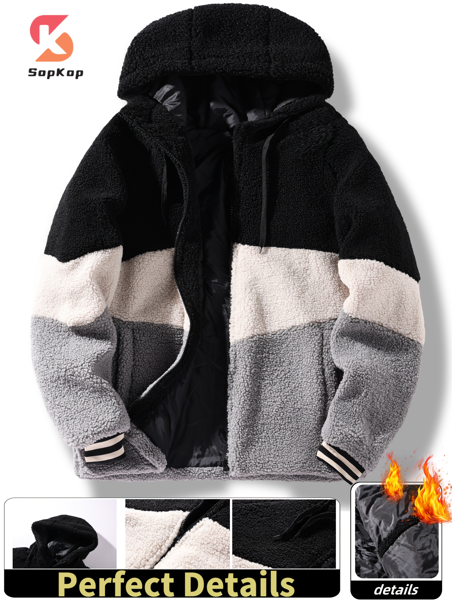 men's winter hooded jacket preppy block Temu United Arab Emirates