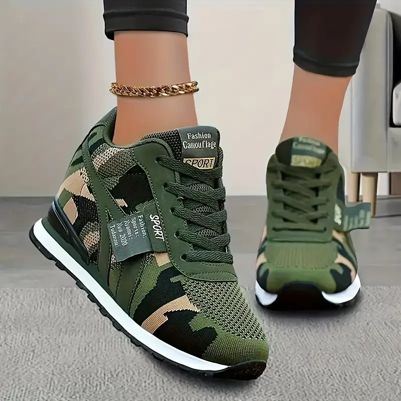 womens camouflage pattern sneakers fashion lace up outdoor shoes womens comfortable shoes details 1