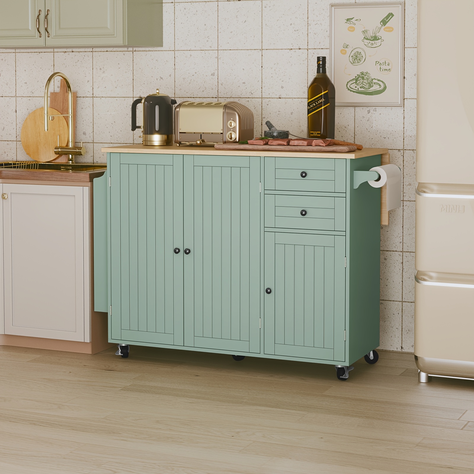 Mobile Kitchen Island With Foldable Worktop | Kitchen Trolley With Super Storage, Wheeled Design, Options, Kitchen Cabinet, Perfect For Kitchen & Dining Room