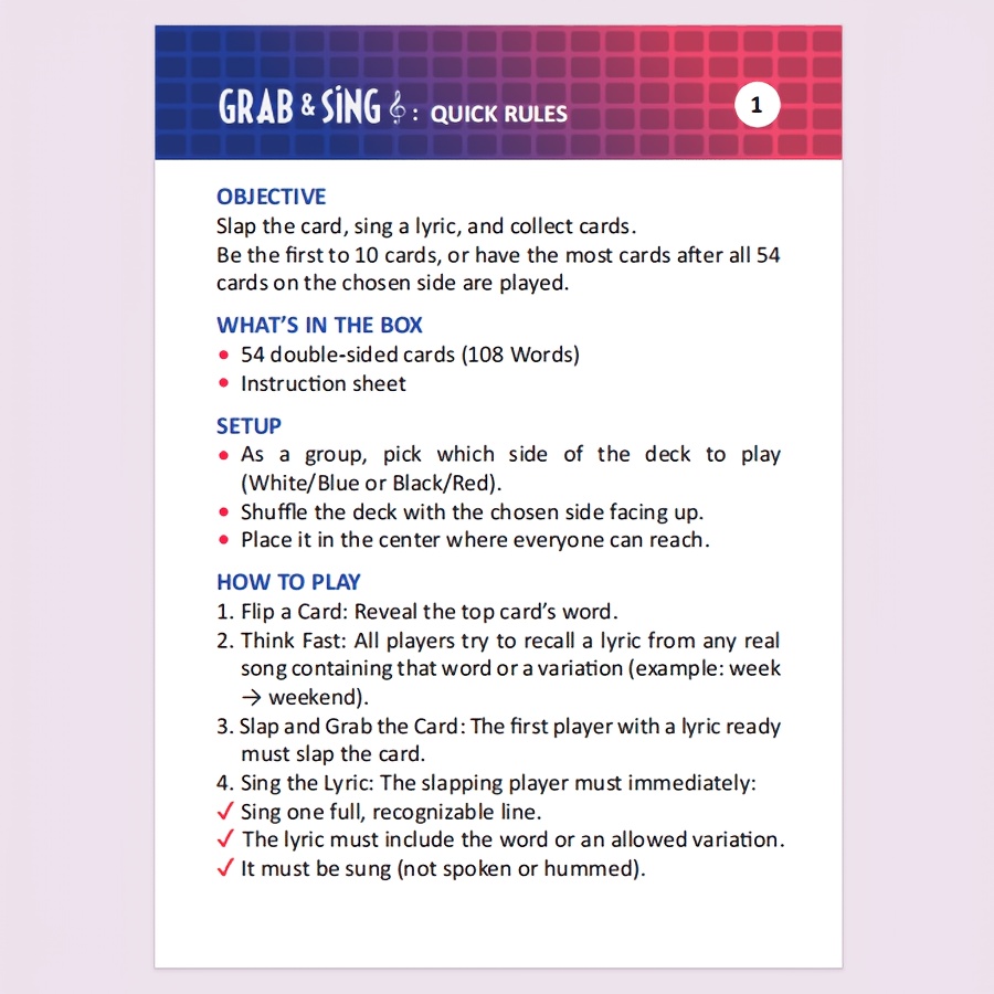 54 Double-Sided Singing and Interactive Game Cards