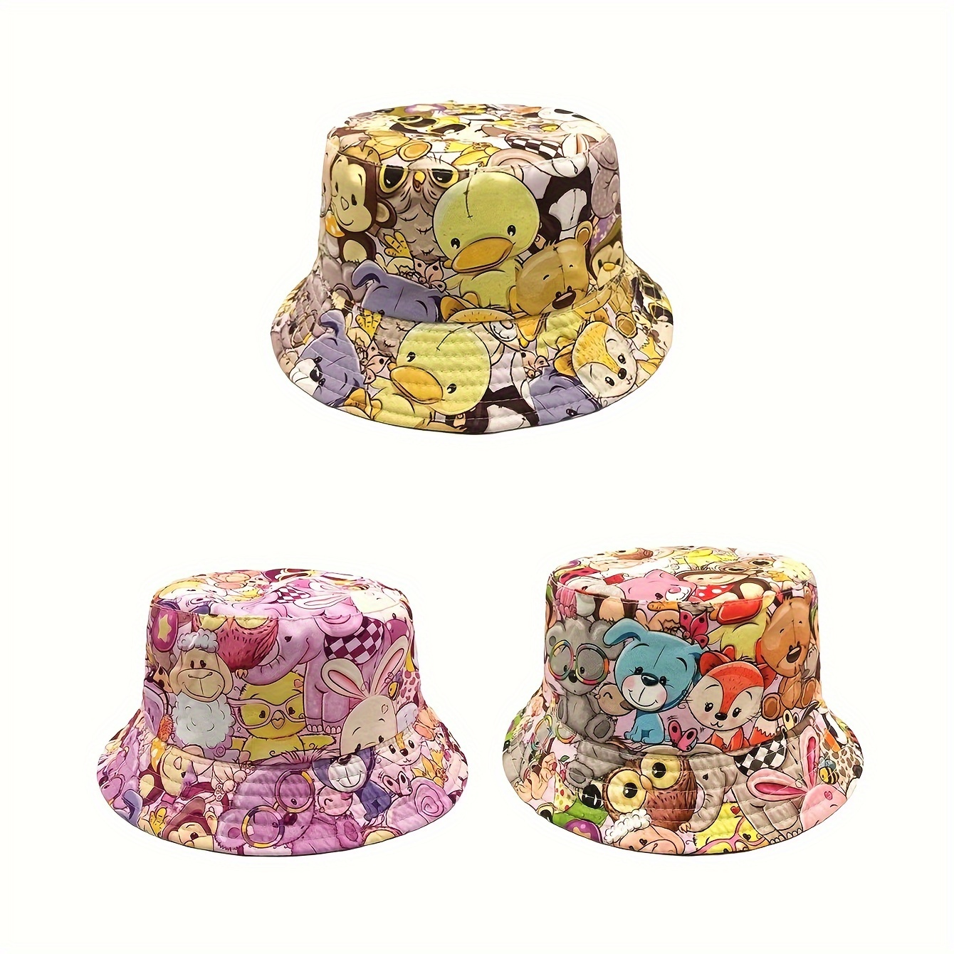 

1pc Cartoon Pattern Bucket Hat, Sunscreen Sunshade Student Hat, Boys And Girls Spring And Autumn Basin Hat