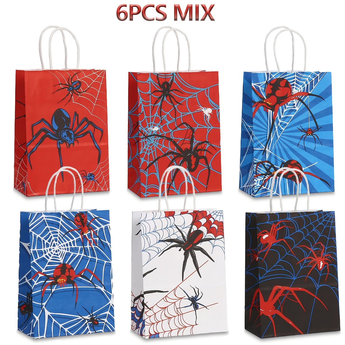 TEMU Lot de 6 sacs cadeaux sur le thème de pour Halloween, avec des sacs en papier imprimés d'araignées et de toiles d'araignée, adaptés pour les