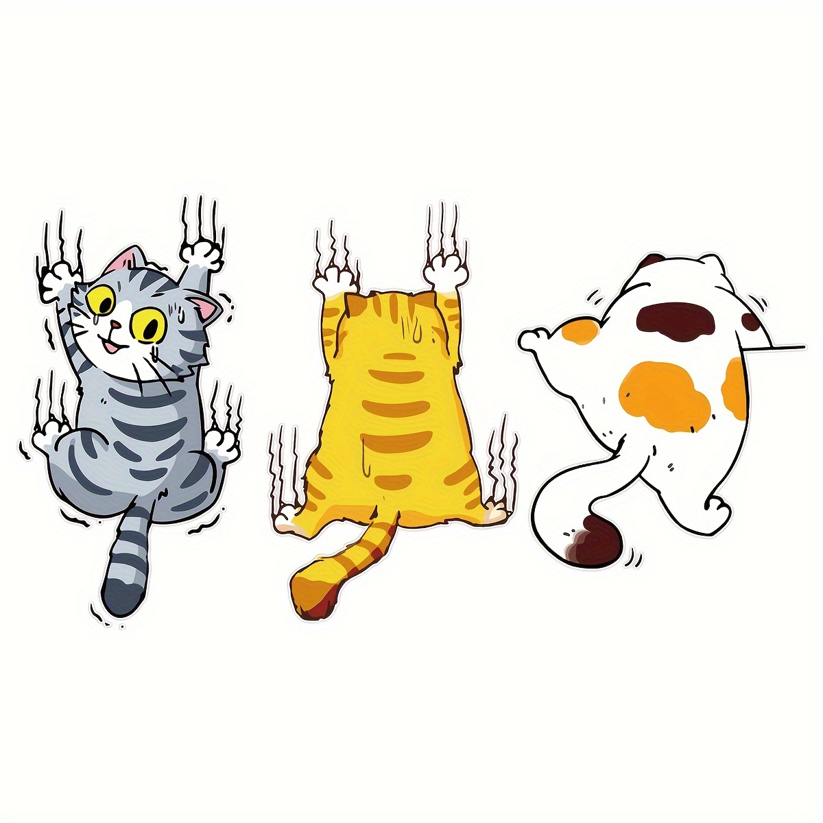 Image of 3pcs Funny Climbing Kittens Vinyl Stickers, Multicolor Cat Scratches, Lovely 3 Cat Scratches Decorative Decals For Cars, Laptops, Walls, Windows, Fridges