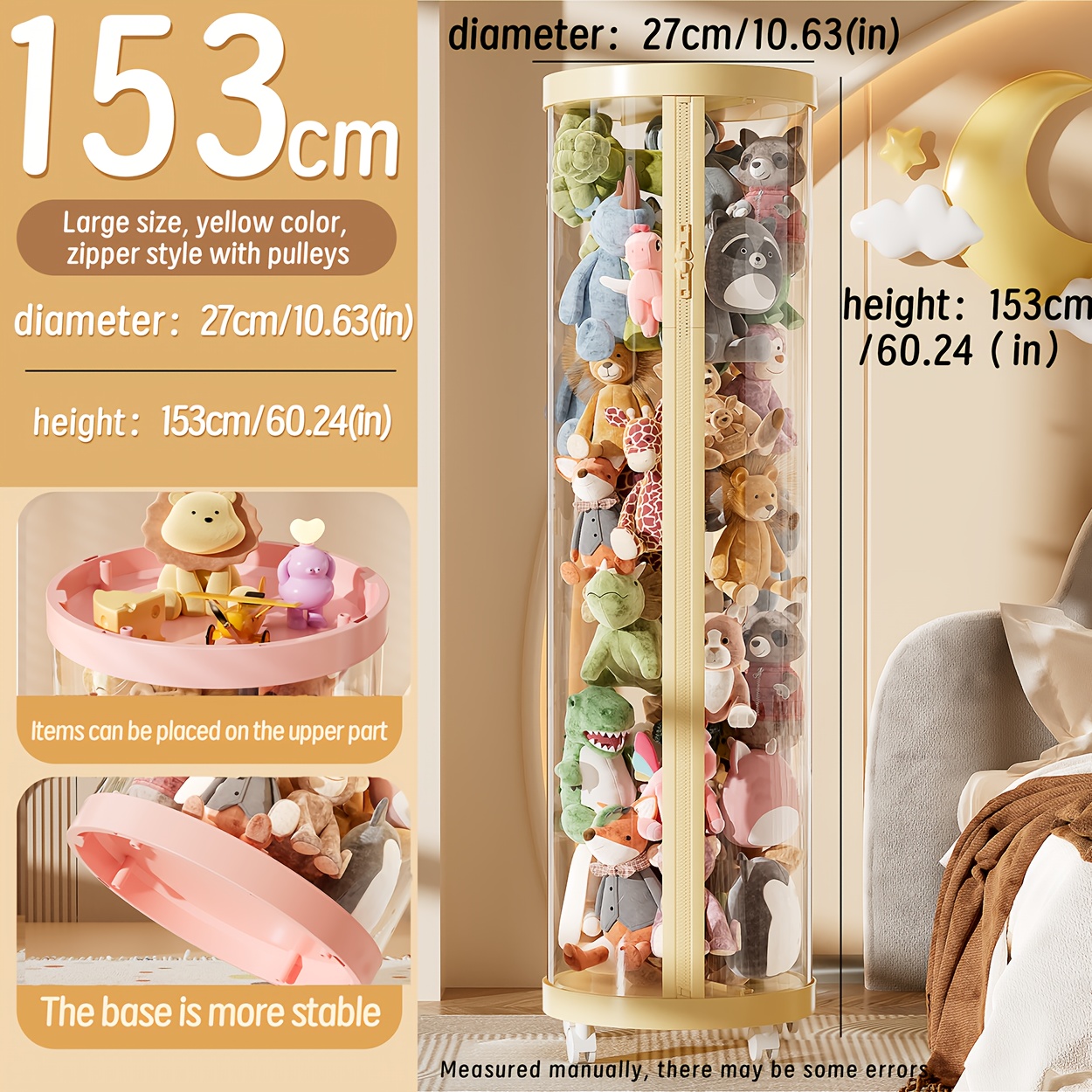 TEMU 1pc Transparent Multifunctional Storage Container With Lid - Durable Plastic Organizer Box, Suitable For Dolls, Stuffed Toys And Holiday