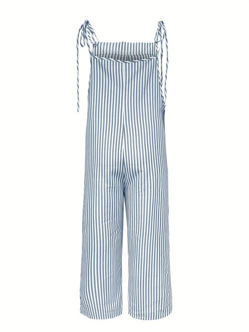loose leg womens striped sleeveless suspender pants with front double pockets spring and summer casual wear