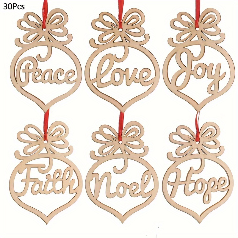 TEMU 30-piece Set Christmas Wooden Ornaments - Festive Holiday Wood Cut-out Hanging Decorations - Noel, Peace,  , Faith, Love, Joy - Ideal For Trees, Weddings, And Home Decor